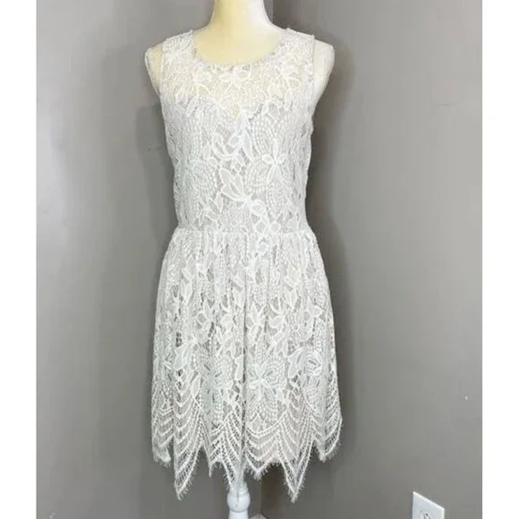 New Women Large Cream Lace Mini Dress Sleeveless Love Fire New - Picture 1 of 13